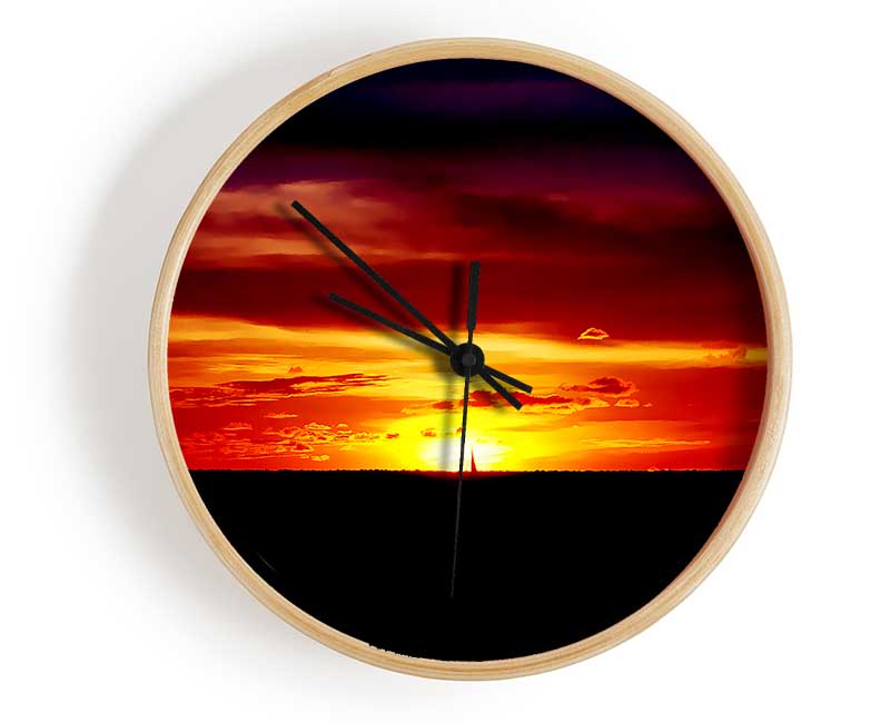 Red Sunset Ocean Clock - Wallart-Direct UK