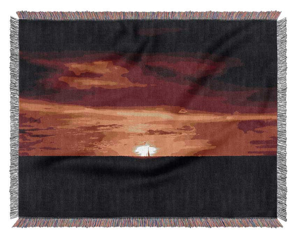 Red Sunset Ocean Woven Blanket