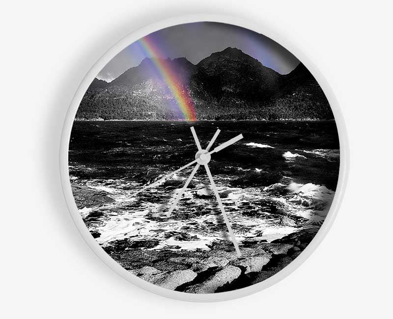 Rainbow Ocean Mountains B n W Clock - Wallart-Direct UK