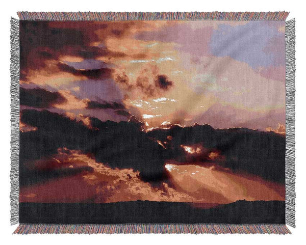 Red Sunrays Through The Clouds Woven Blanket