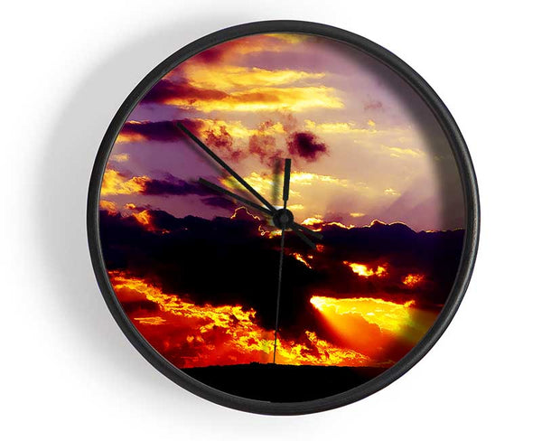 Red Sunrays Through The Clouds Clock - Wallart-Direct UK