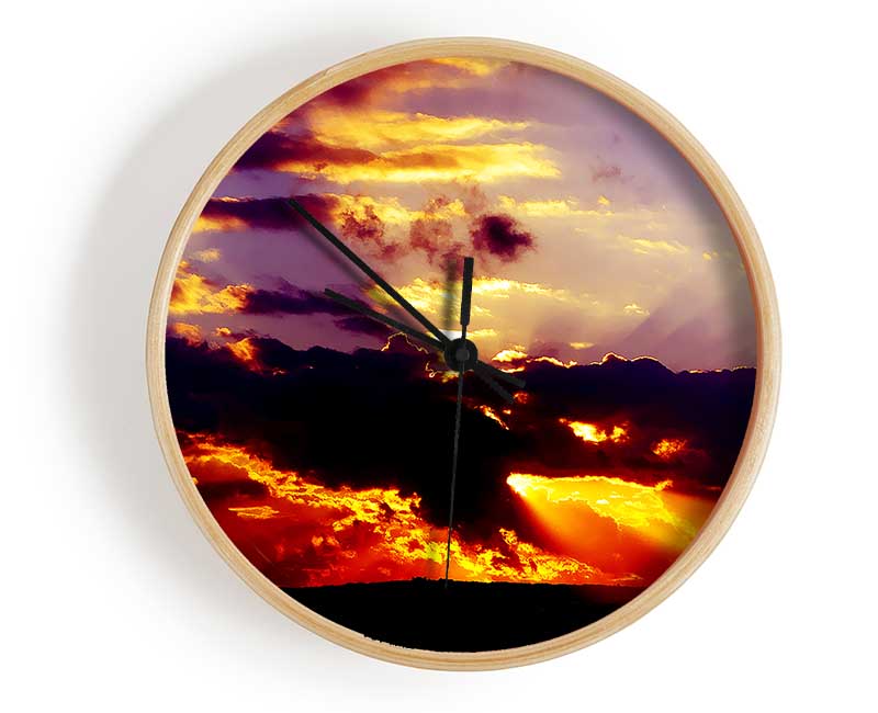 Red Sunrays Through The Clouds Clock - Wallart-Direct UK