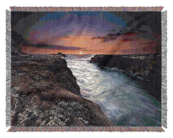 Sunset At Muriwai Beach Woven Blanket