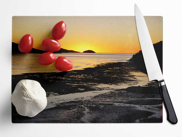 Golden Sunrise Over The Ocean Glass Chopping Board