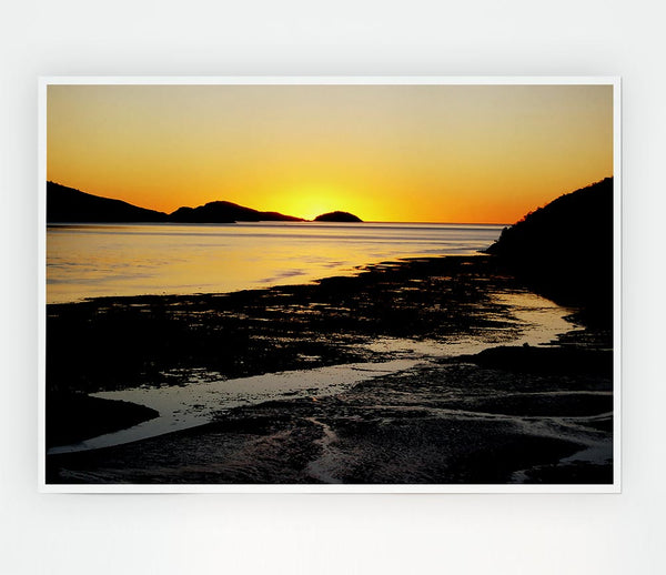 Golden Sunrise Over The Ocean Print Poster Wall Art