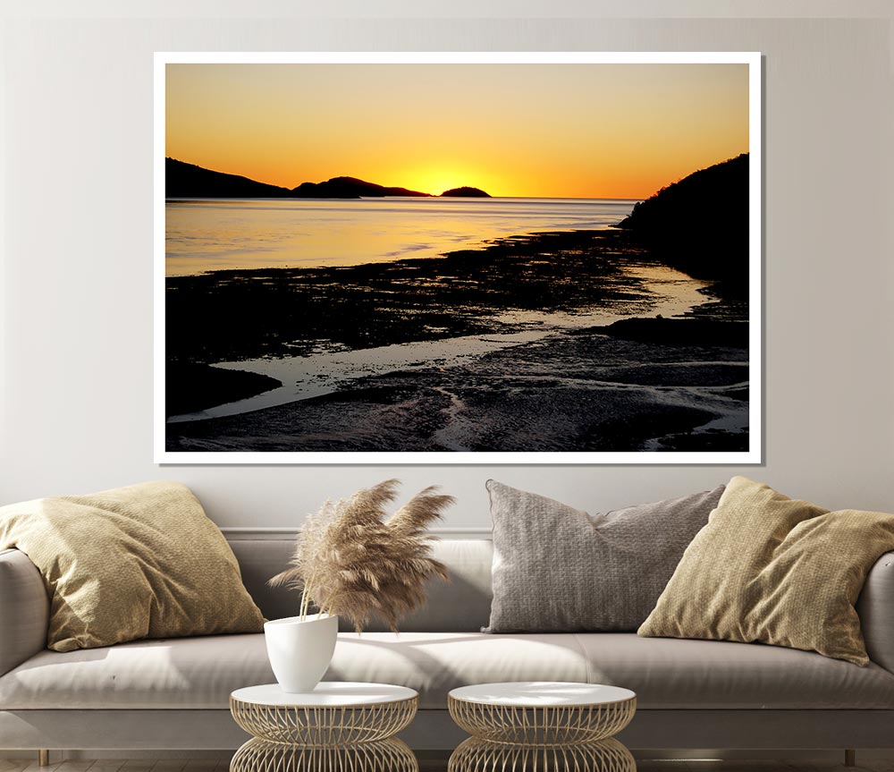 Golden Sunrise Over The Ocean Print Poster Wall Art