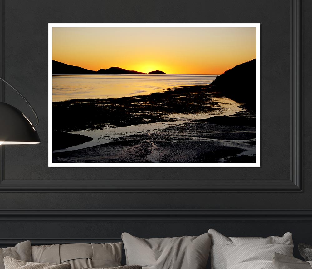 Golden Sunrise Over The Ocean Print Poster Wall Art