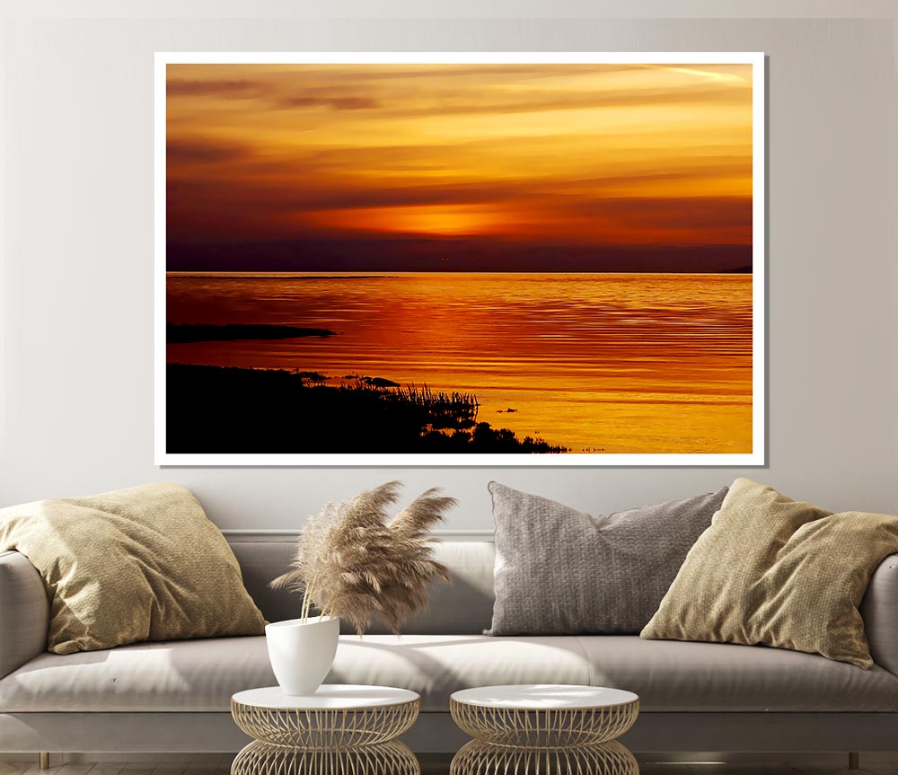 Calming Lake Sunset Print Poster Wall Art