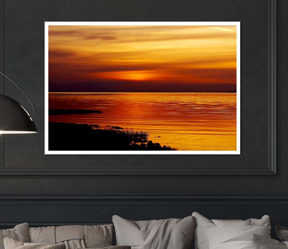 Calming Lake Sunset Print Poster Wall Art