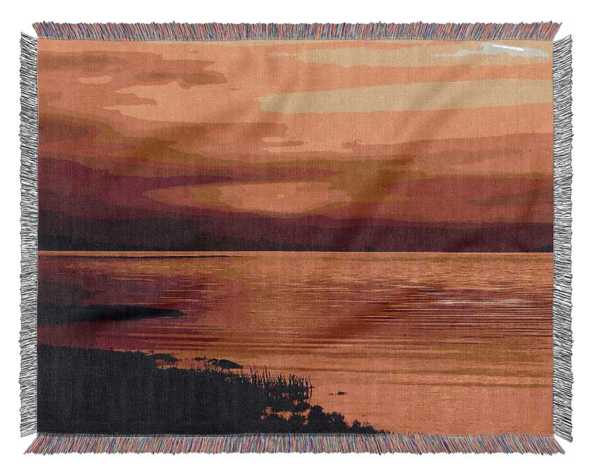 Calming Lake Sunset Woven Blanket