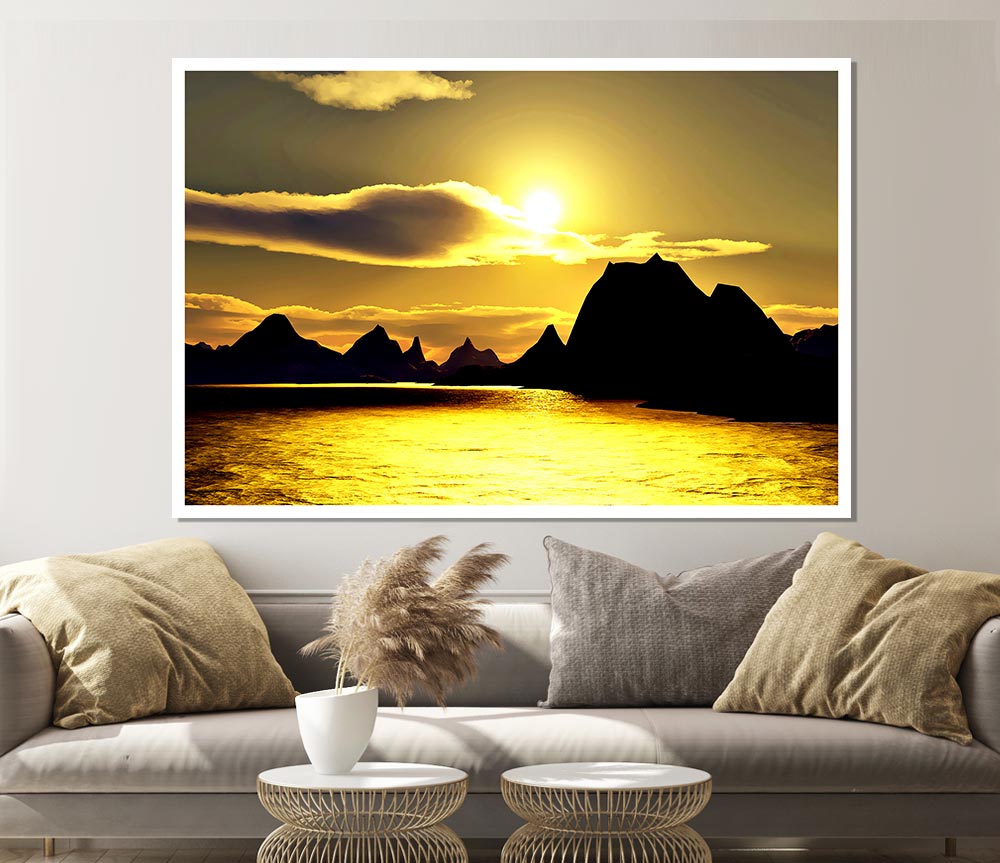 Yellow Ocean Mountain Print Poster Wall Art