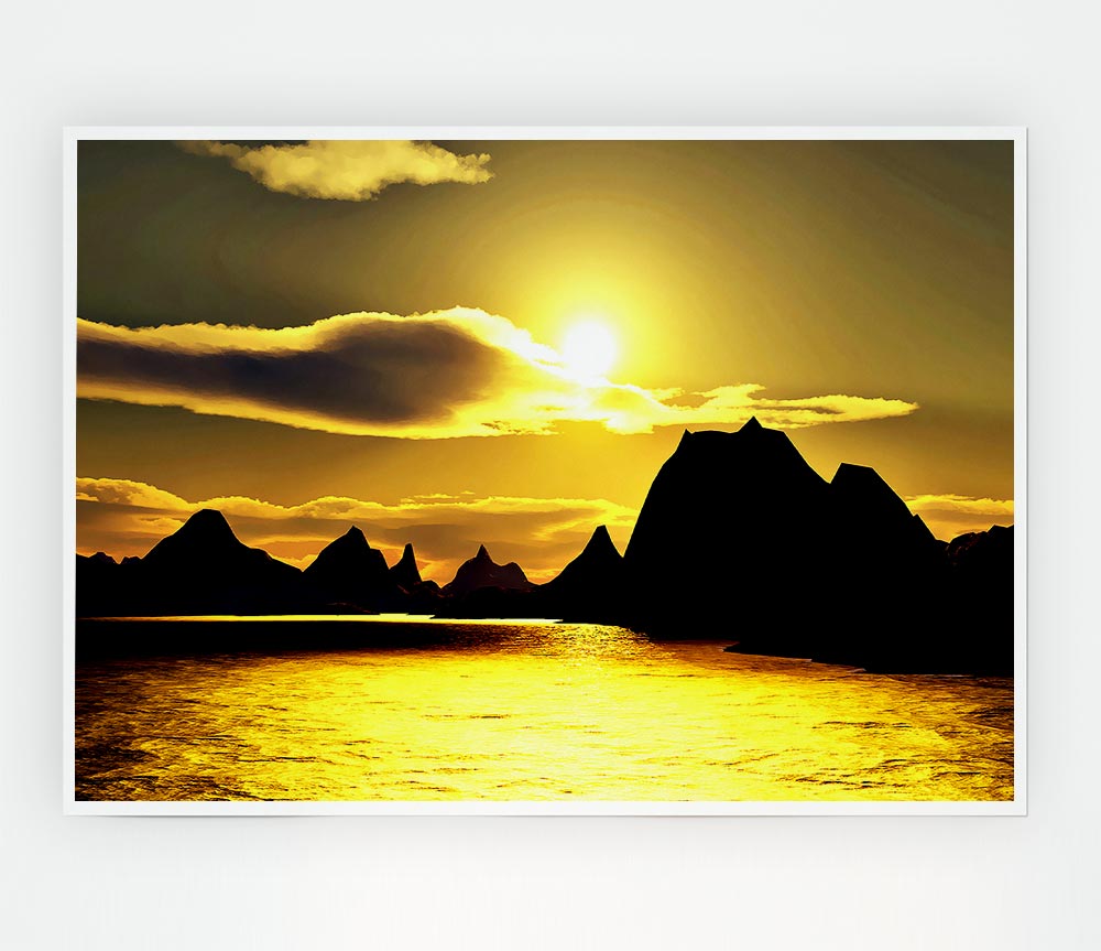 Yellow Ocean Mountain Print Poster Wall Art