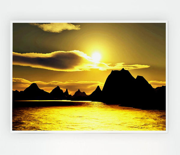 Yellow Ocean Mountain Print Poster Wall Art