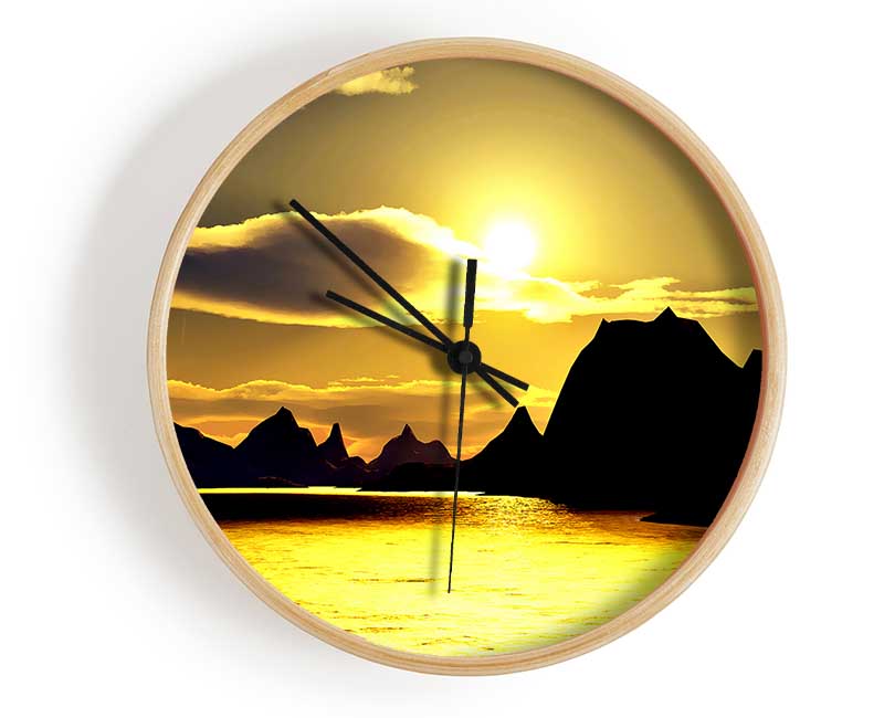 Yellow Ocean Mountain Clock - Wallart-Direct UK