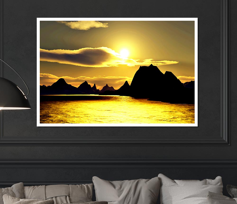 Yellow Ocean Mountain Print Poster Wall Art