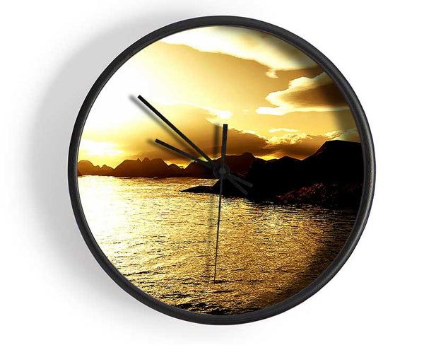 Yellow Ocean Clouds Clock - Wallart-Direct UK