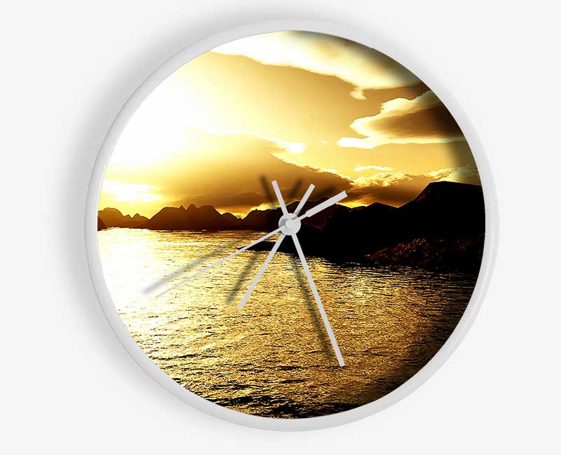 Yellow Ocean Clouds Clock - Wallart-Direct UK