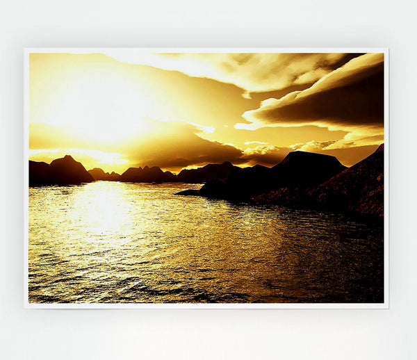 Yellow Ocean Clouds Print Poster Wall Art