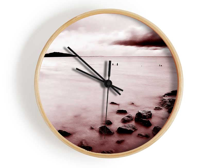 Misty Calm Ocean Rocks Clock - Wallart-Direct UK