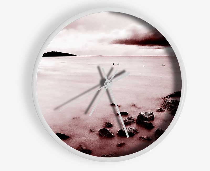 Misty Calm Ocean Rocks Clock - Wallart-Direct UK