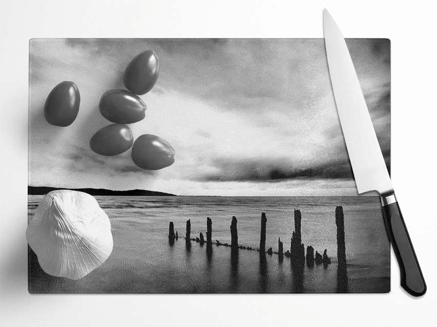 Storm Clouds Over The Ocean B n W Glass Chopping Board