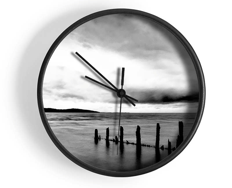 Storm Clouds Over The Ocean B n W Clock - Wallart-Direct UK