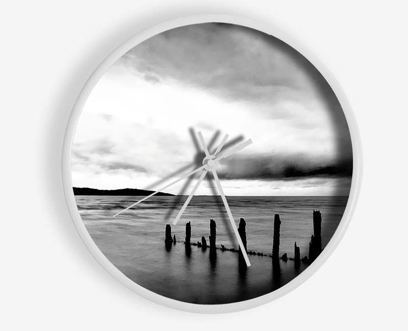 Storm Clouds Over The Ocean B n W Clock - Wallart-Direct UK