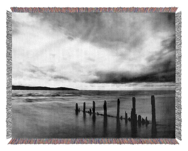 Storm Clouds Over The Ocean B n W Woven Blanket