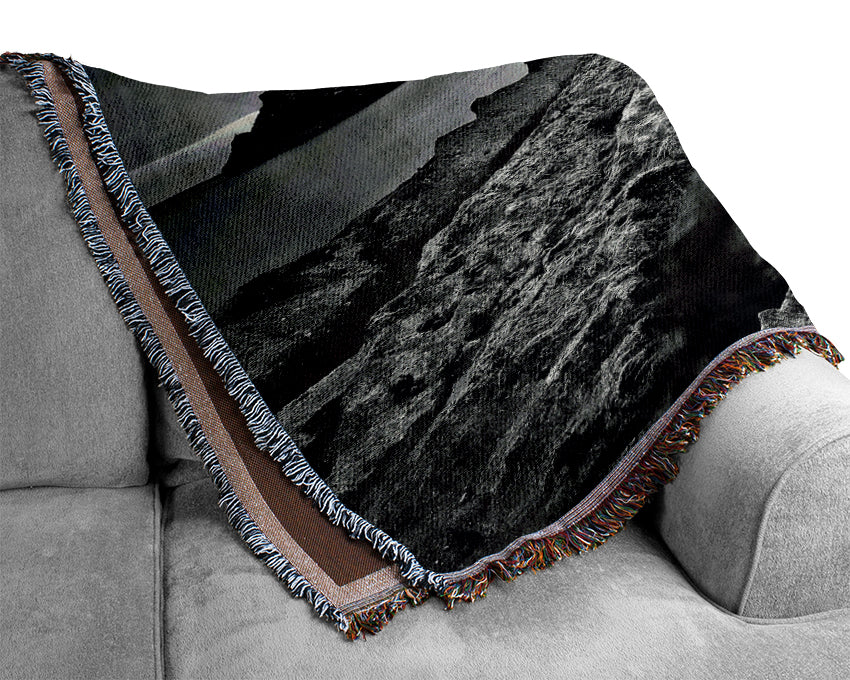 Ocean Rock Formation B n W Woven Blanket