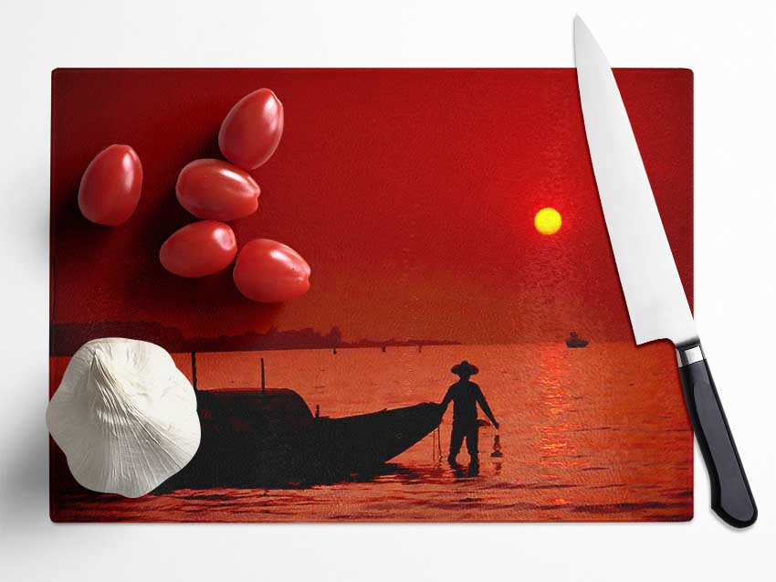 Red Fisherman Glass Chopping Board