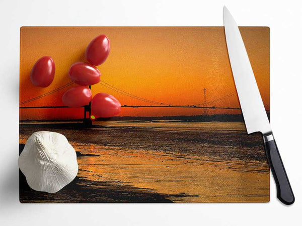 Bridge Afar Orange Sunset Glass Chopping Board