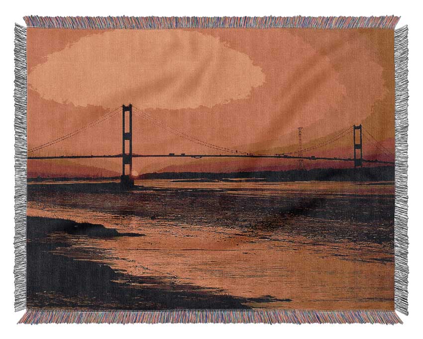 Bridge Afar Orange Sunset Woven Blanket