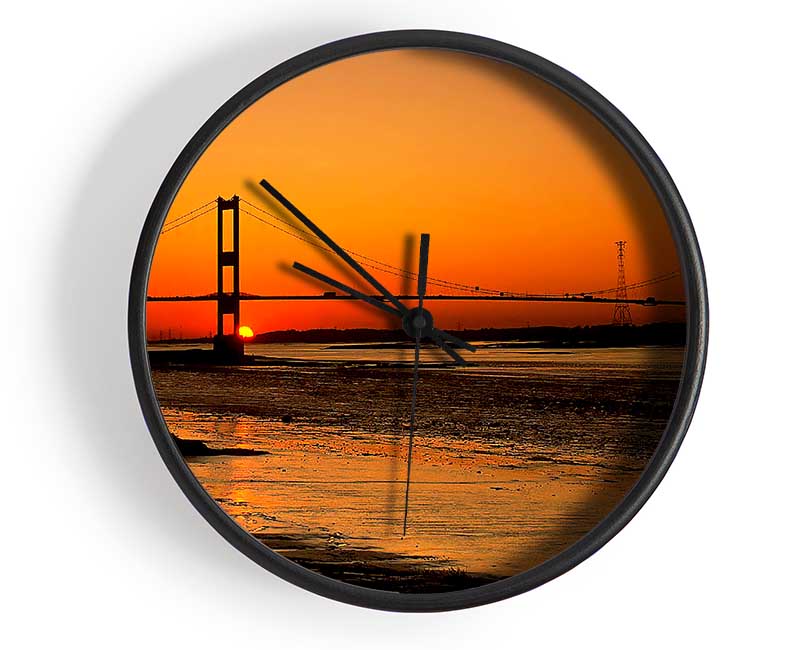 Bridge Afar Orange Sunset Clock - Wallart-Direct UK