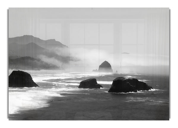 Crashing Waves Over The Ocean Rocks B~w Seascape Canvasb