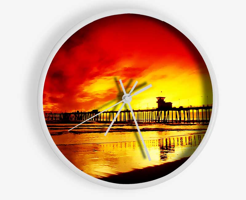 Fire Skies Over The Pier Clock - Wallart-Direct UK