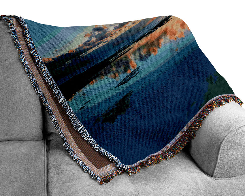 Golden Reflection Lake Woven Blanket