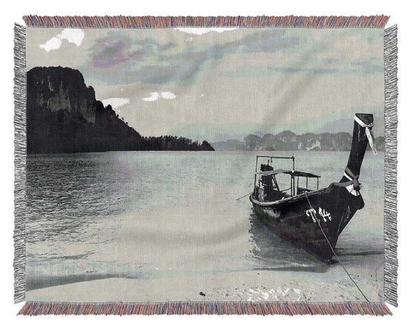 Desert Island Sailboat B n W Woven Blanket