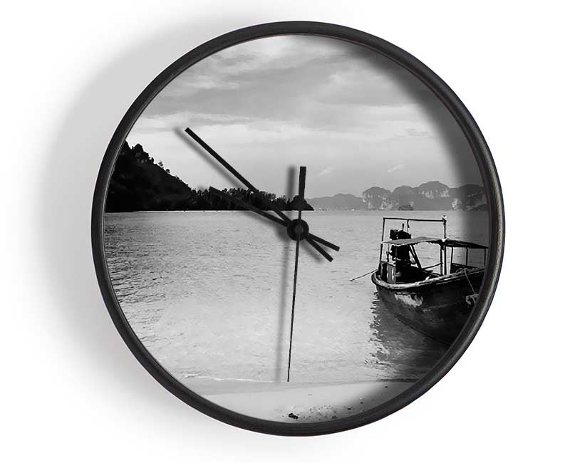 Desert Island Sailboat B n W Clock - Wallart-Direct UK