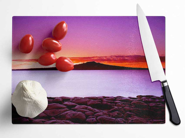 First Light Over The Ocean Rocks Glass Chopping Board