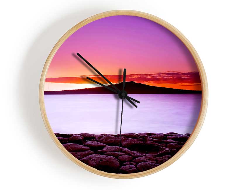 First Light Over The Ocean Rocks Clock - Wallart-Direct UK