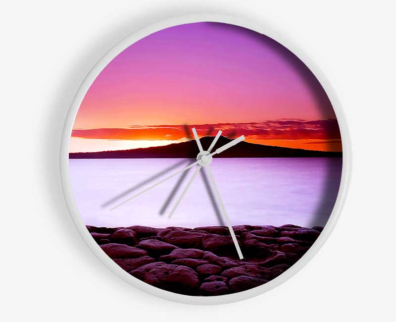 First Light Over The Ocean Rocks Clock - Wallart-Direct UK