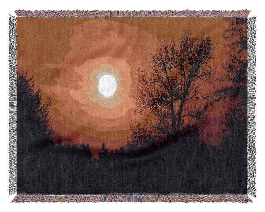 Orange Sunset Over Trees Woven Blanket