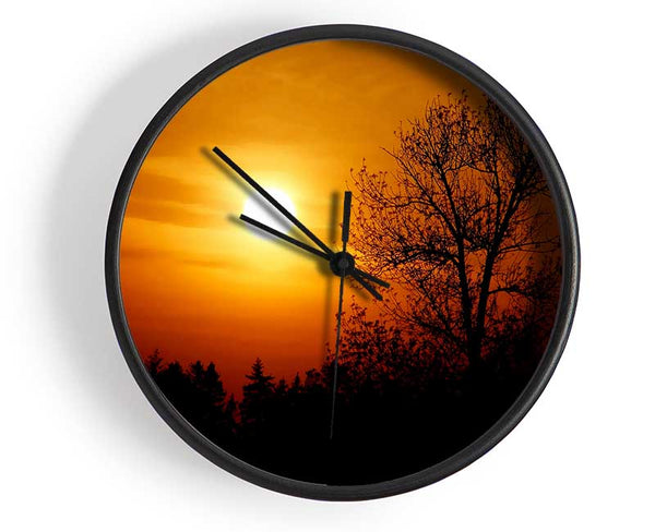 Orange Sunset Over Trees Clock - Wallart-Direct UK