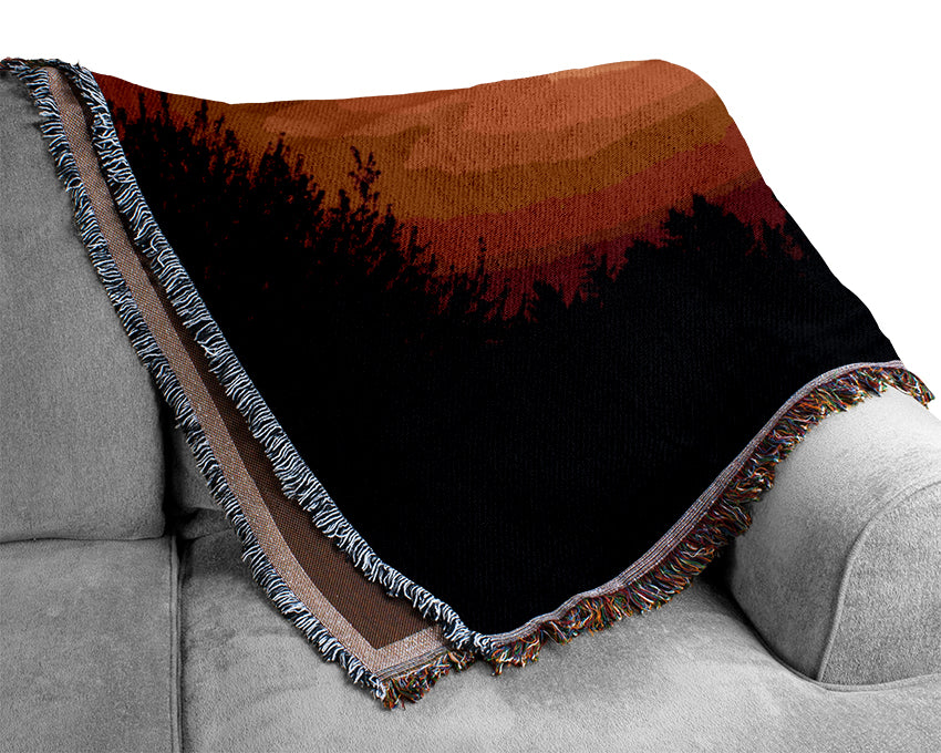 Orange Sunset Over Trees Woven Blanket