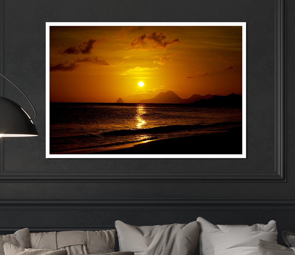 Caramel Ocean Sunset Print Poster Wall Art