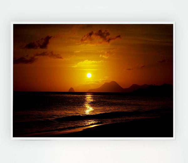 Caramel Ocean Sunset Print Poster Wall Art