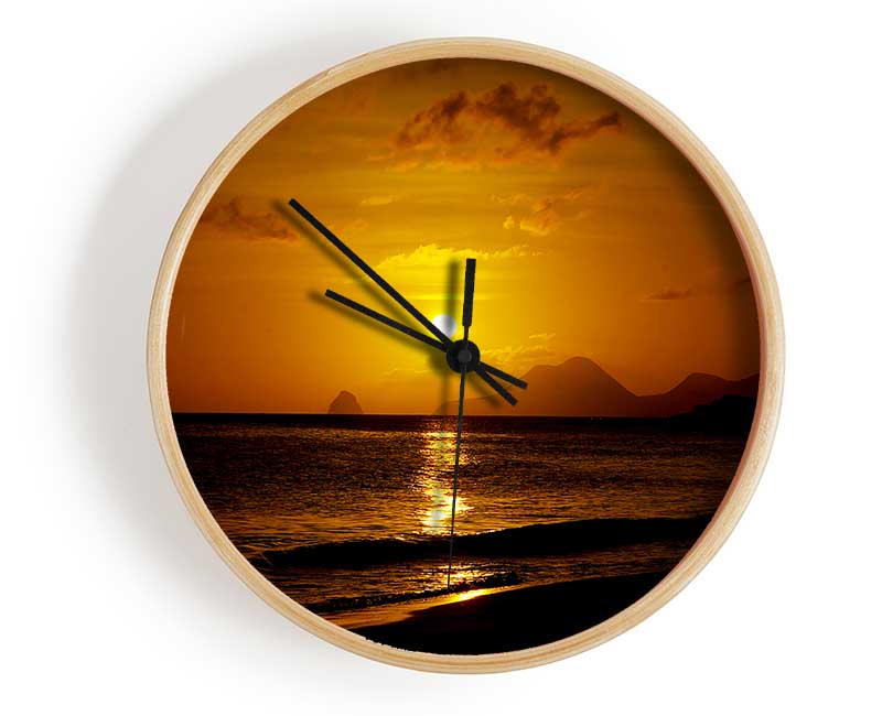 Caramel Ocean Sunset Clock - Wallart-Direct UK