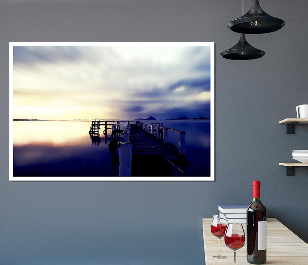 Calm Ocean Pier Print Poster Wall Art