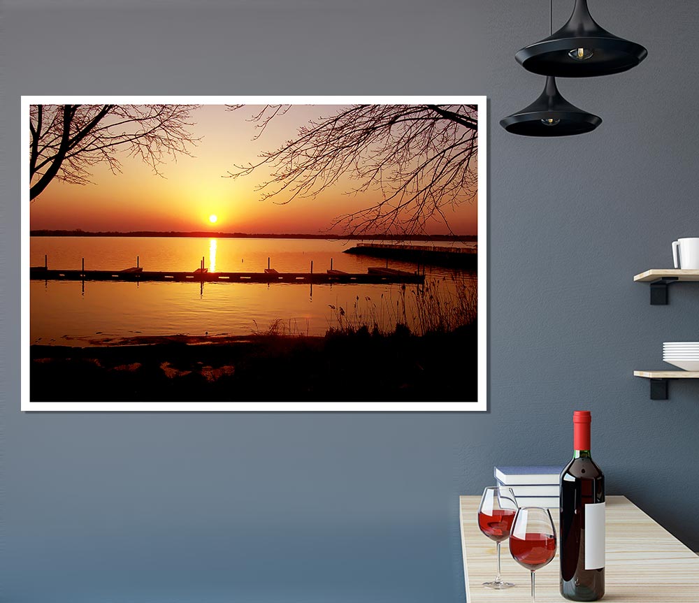 Tranquil Lake Sunrise Print Poster Wall Art