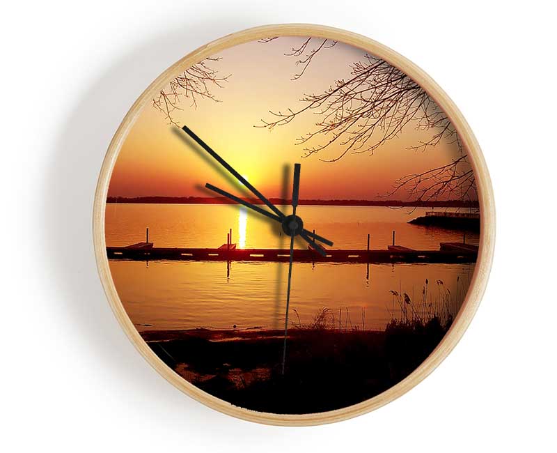 Tranquil Lake Sunrise Clock - Wallart-Direct UK